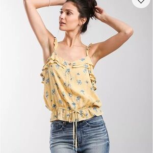 COCO + JAIMESON Floral Swiss Dot Tank Top in Aurora Yellow